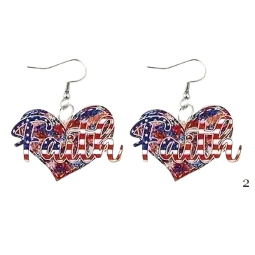 Americana Earrings Heart Shape Faith Acrylic NWT